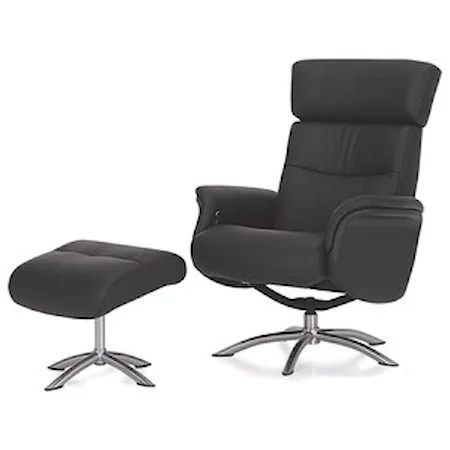 Contemporary Reclining Chair with Swivel Base and Ottoman